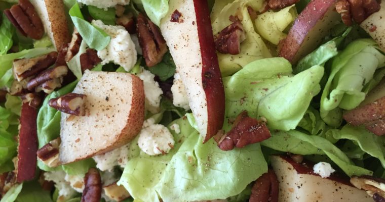 Pear and Goat Cheese Salad with Sticky Chardonnay Dressing