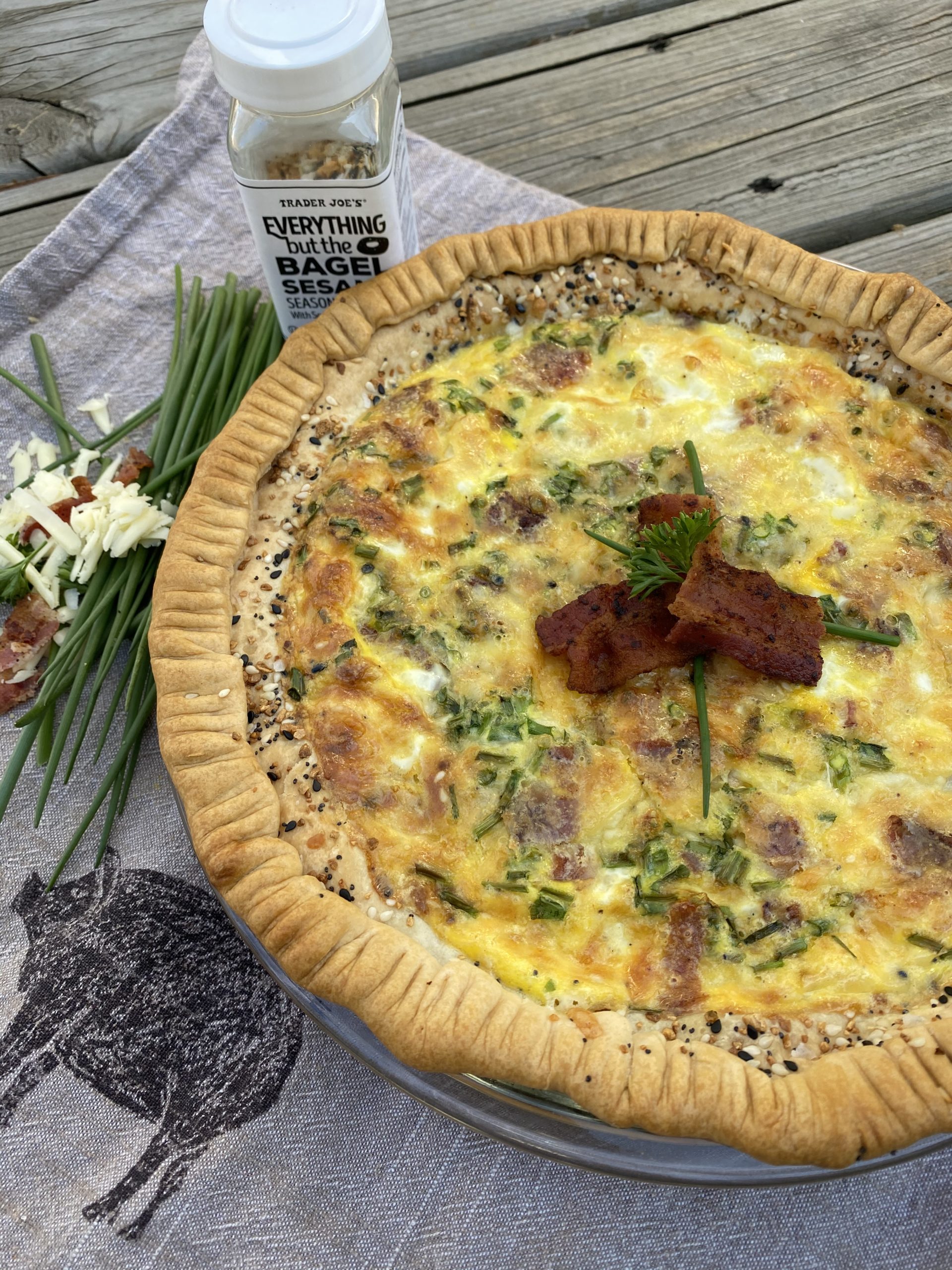 Bacon and cheese “Everything” quiche